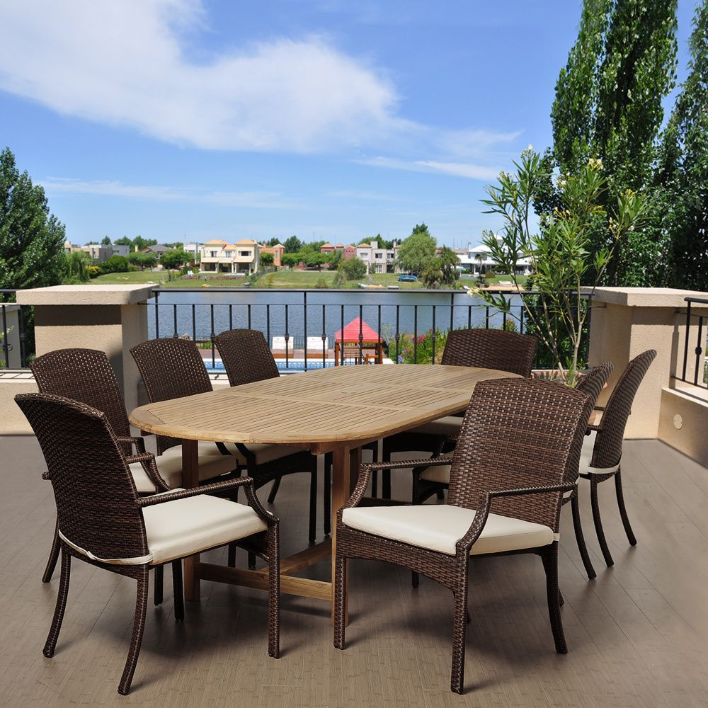 Amazonia Teak Liguria 9 Piece Extendable Ovalteak And Wicker pertaining to dimensions 1000 X 1000