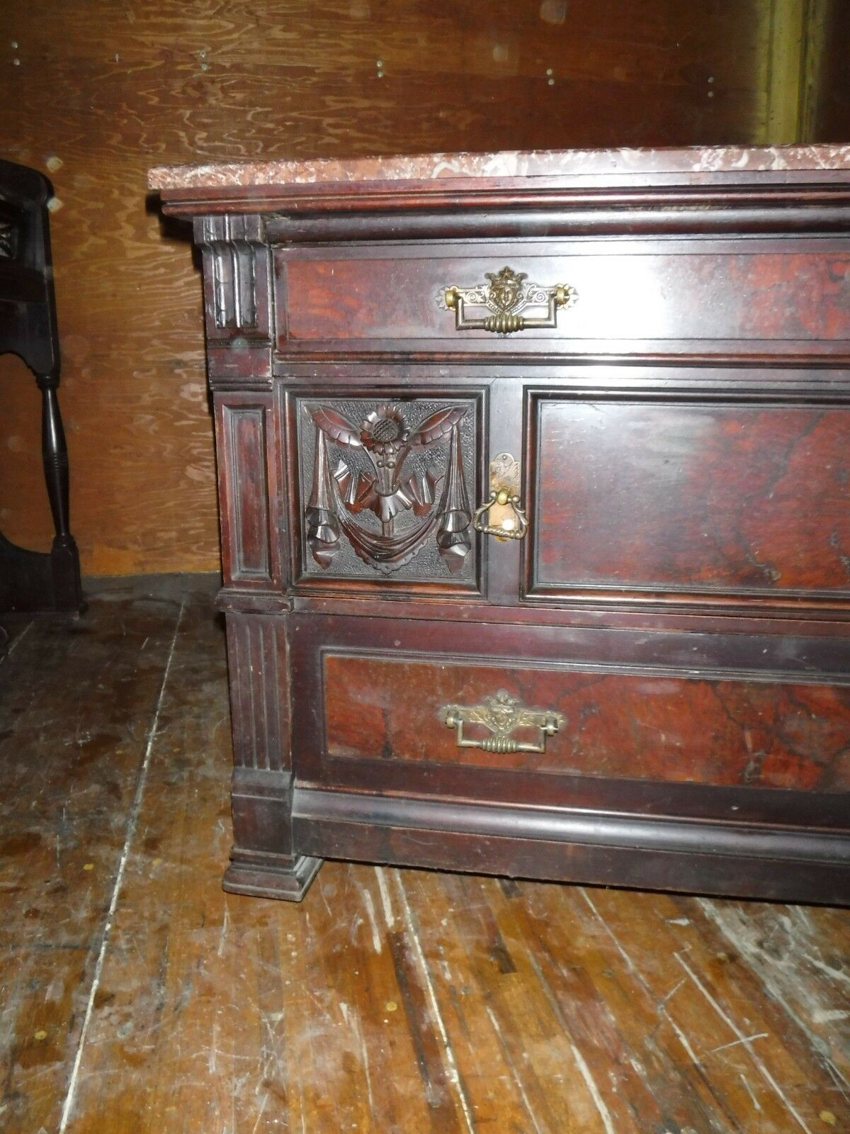 Antique Marble Top Carved Wood Sideboard Server Buffet Furniture within size 1200 X 1600