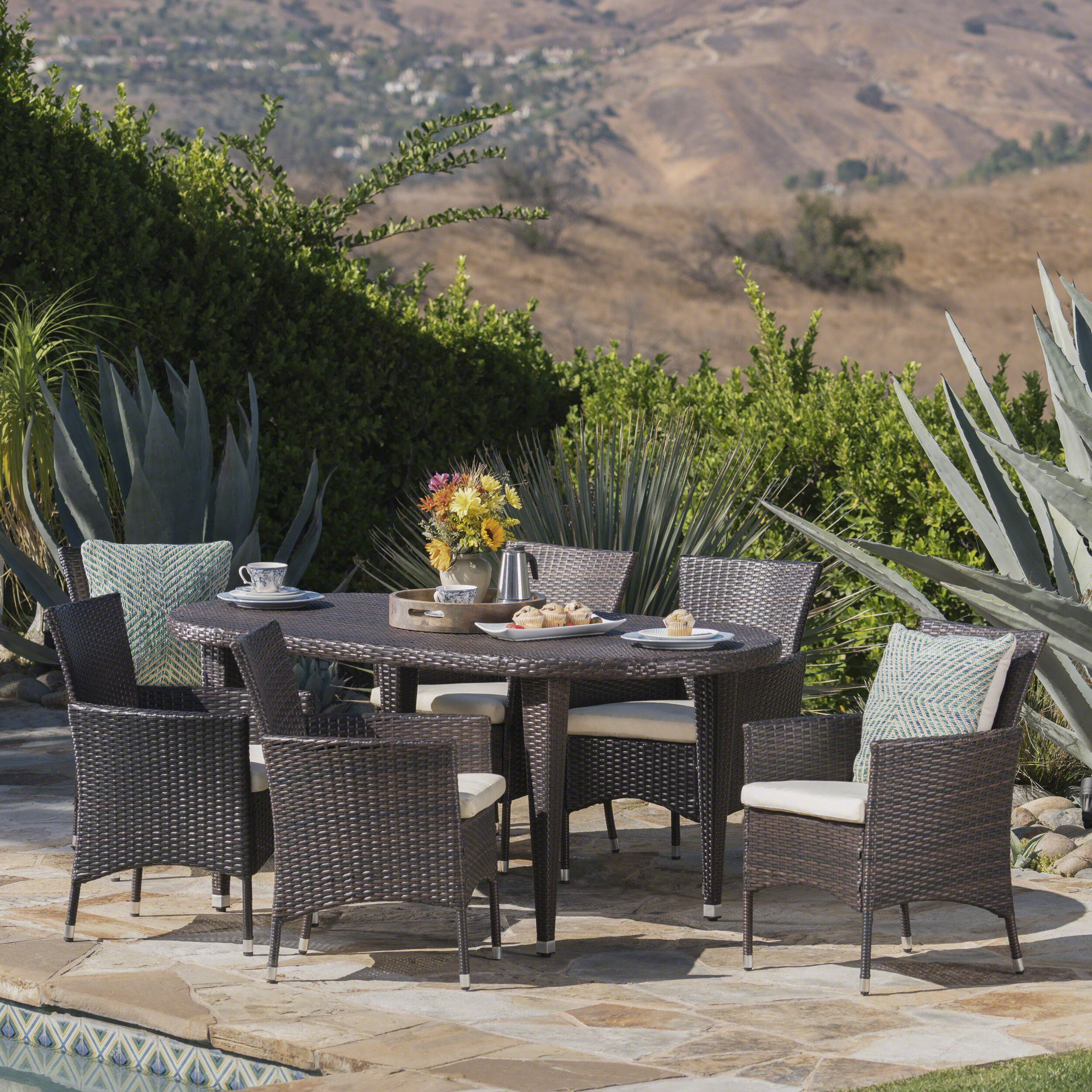 Aquinas Outdoor 7 Piece Dining Set With Cushions with regard to sizing 2500 X 2500