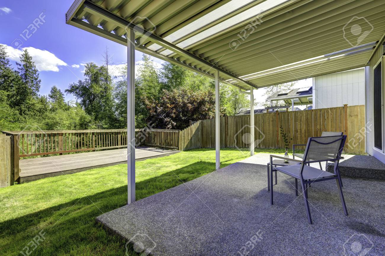 Backyard Patio With Concrete Floor And Wooden Walkout Deck With throughout dimensions 1300 X 866