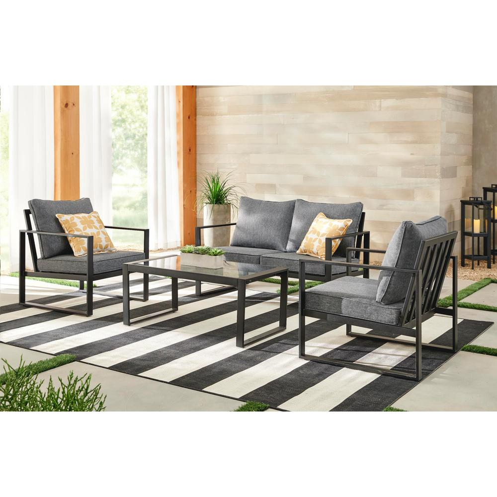 Barclay Black 4 Piece Steel Outdoor Patio Conversation Set With Grey Cushions for size 1000 X 1000