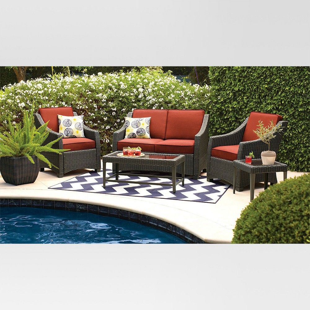 Belvedere 4pc Wicker Patio Conversation Set Orange intended for proportions 1000 X 1000