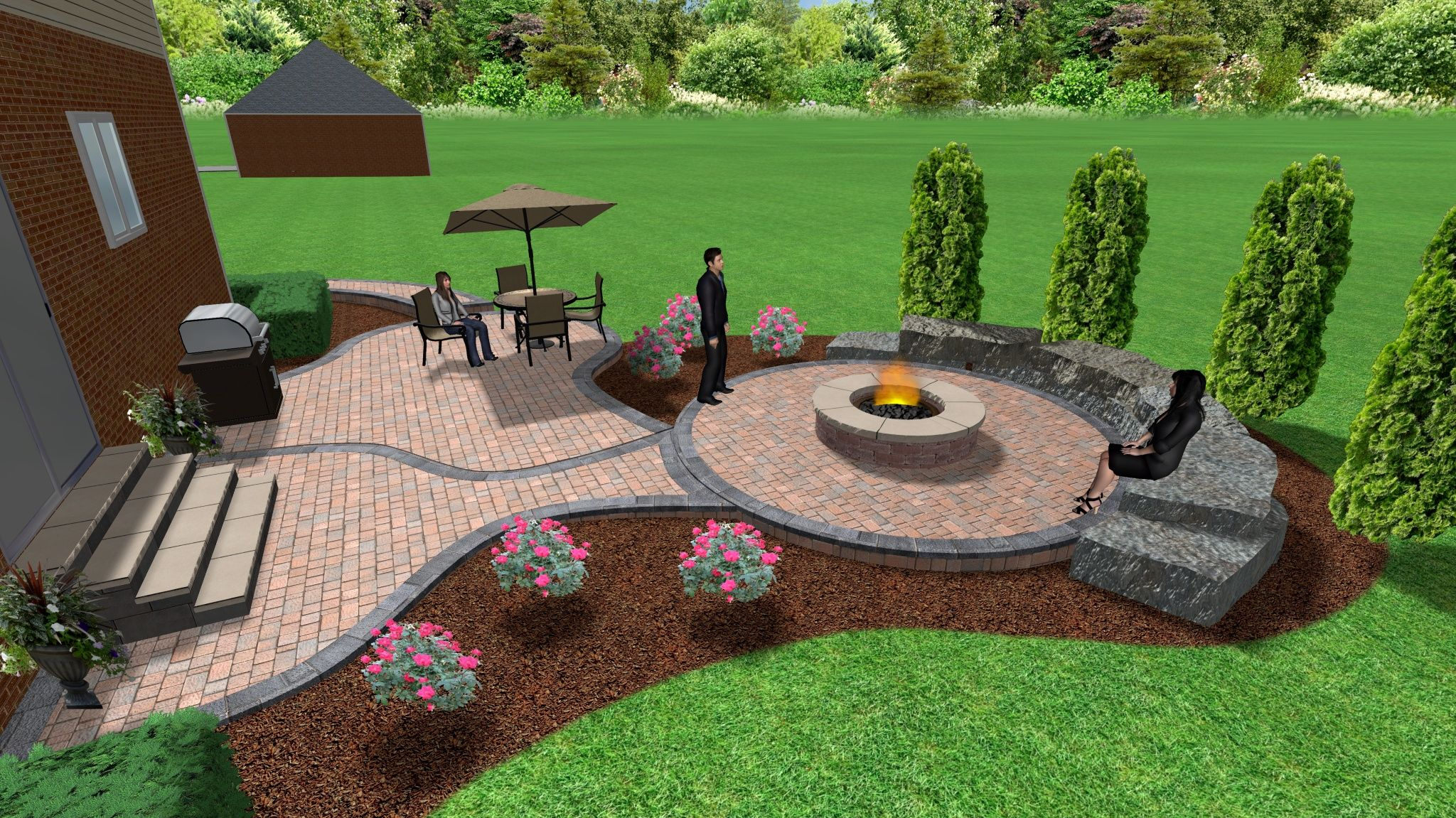 Brick Paver Patio And Fire Pit Fire Pit Landscaping pertaining to proportions 2048 X 1151