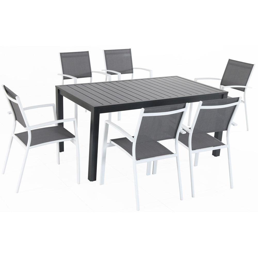 Cambridge Nova 7 Piece Aluminum Outdoor Dining Set With 6 Sling Chairs In Graywhite And A 63 In X 35 In Dining Table with regard to proportions 1000 X 1000