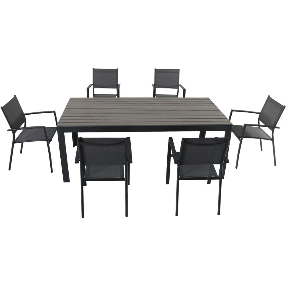 Cambridge Yuma 7 Piece Aluminum Outdoor Dining Set With 6 Sling Arm Chairs And A Faux Wood Dining Table for proportions 1000 X 1000