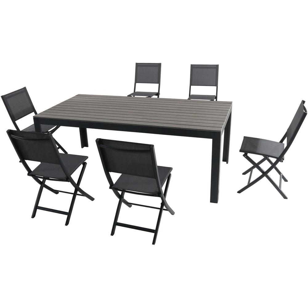 Cambridge Yuma 7 Piece Aluminum Outdoor Dining Set With 6 Sling Folding Chairs And A Faux Wood Dining Table for sizing 1000 X 1000