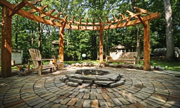 Circular Pergola Stone Patio And Fire Pit Garten pertaining to dimensions 2743 X 1822