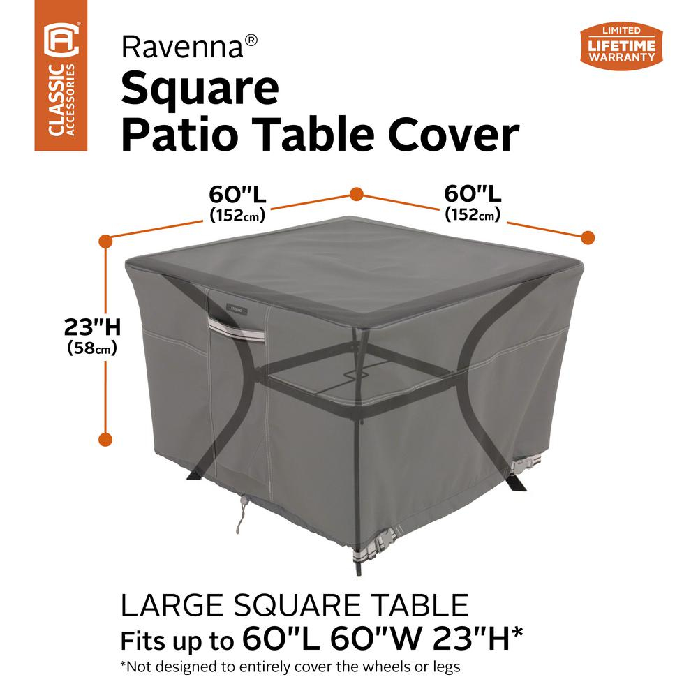 Classic Accessories Ravenna 60 In L X 60 In W X 23 In H Square Patio Table Cover throughout dimensions 1000 X 1000