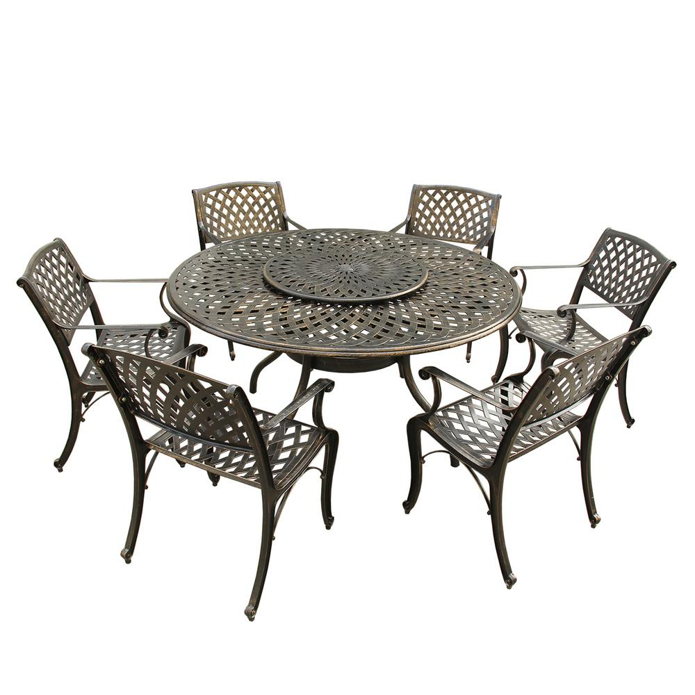 Contemporary Modern 7 Piece Bronze Aluminum Outdoor Dining Set With Lazy Susan And 6 Chairs inside proportions 1000 X 1000