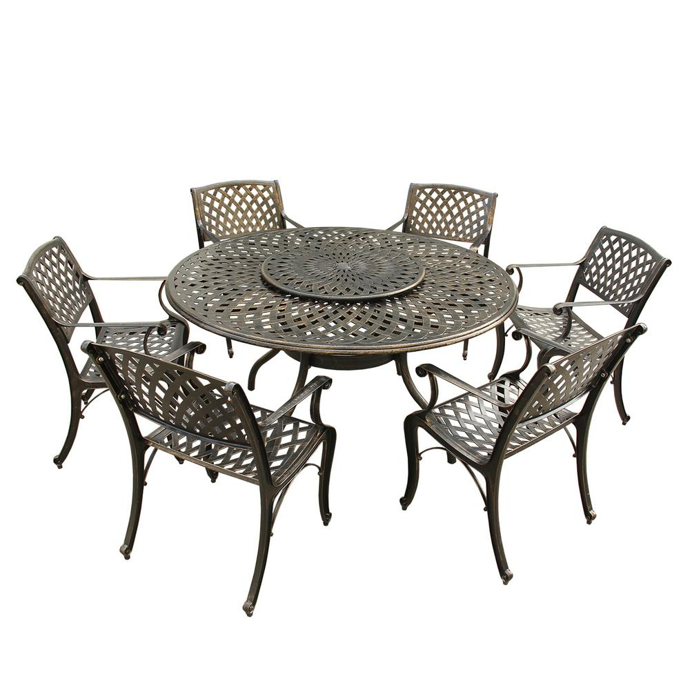 Contemporary Modern 7 Piece Bronze Aluminum Outdoor Dining Set With Lazy Susan And 6 Chairs pertaining to measurements 1000 X 1000