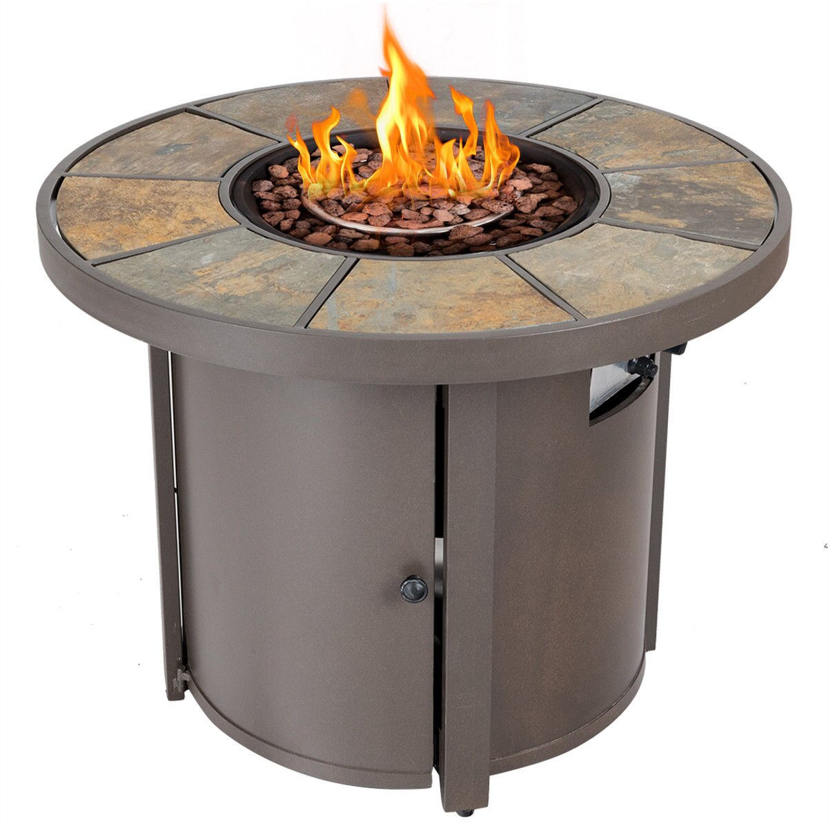 Costway 32 Round Outdoor Propane Gas Fire Pit Table 30000 Btus Patio Heater With Cover pertaining to proportions 1200 X 1200