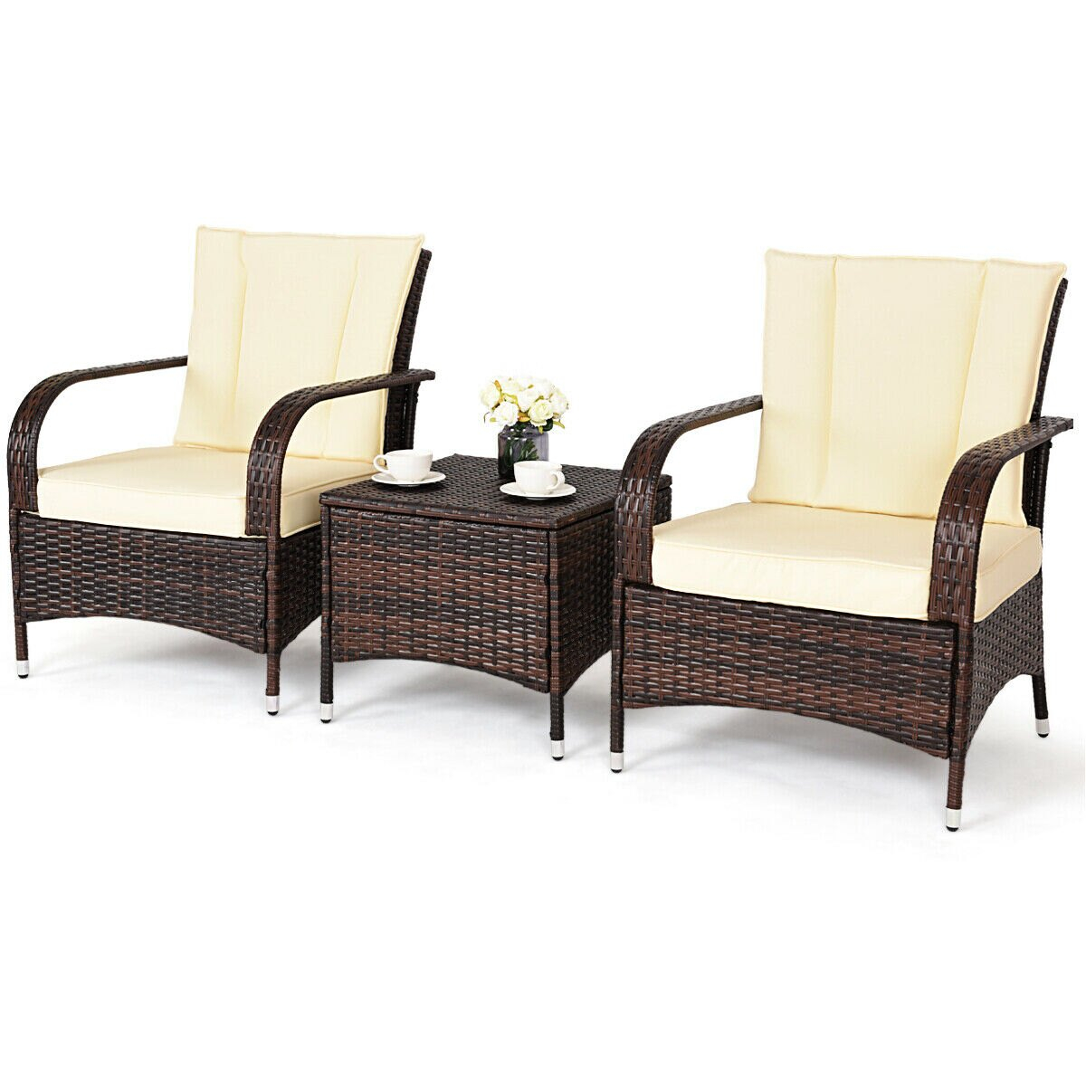 Costway 3pcs Outdoor Patio Mix Brown Rattan Wicker Furniture Set Seat Cushioned Beige with regard to sizing 1200 X 1200
