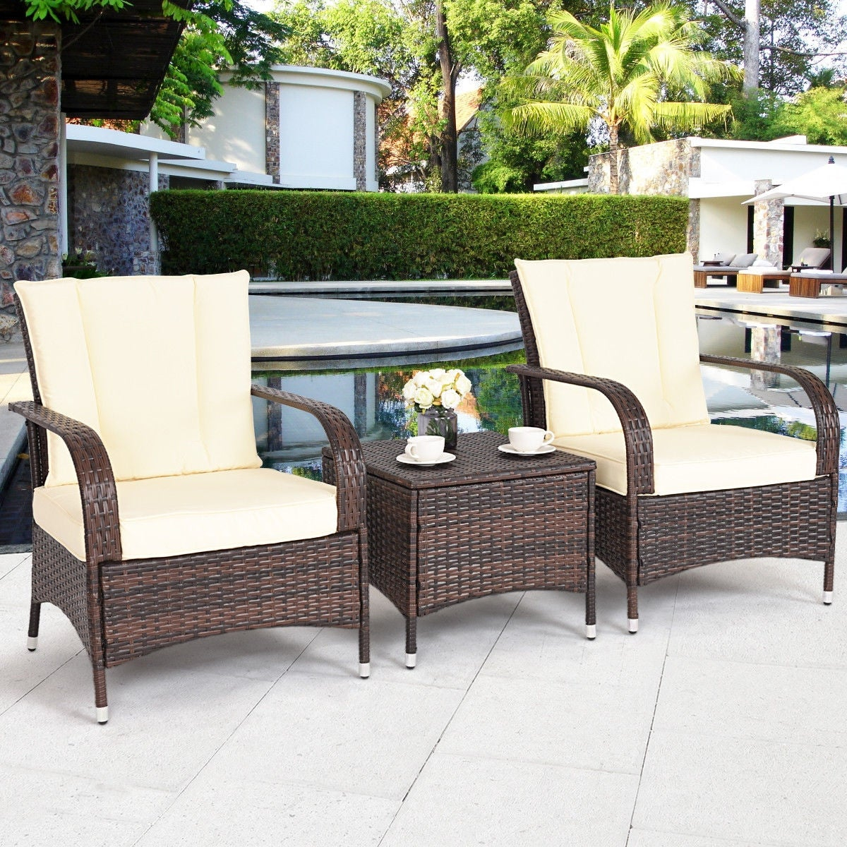 Costway 3pcs Outdoor Patio Mix Brown Rattan Wicker Furniture Set Seat Cushioned Beige with size 1200 X 1200