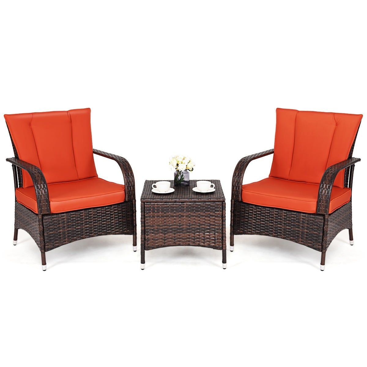 Costway 3pcs Outdoor Patio Mix Brown Rattan Wicker Furniture Set Seat Cushioned Orange pertaining to dimensions 1200 X 1200