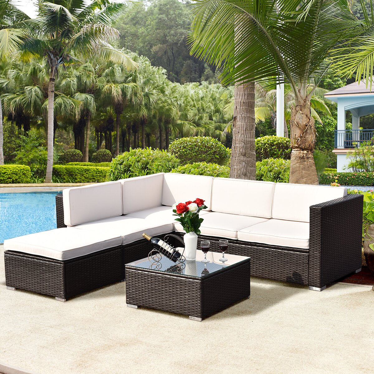 Costway 4 Pcs Outdoor Patio Rattan Wicker Furniture Set Loveseat Cushioned Yard Garden intended for size 1200 X 1200