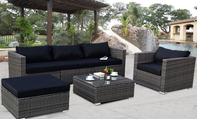 Costway 6 Piece Rattan Wicker Patio Furniture Set Sectional Sofa Couch Yard With Black Cushion Walmart throughout size 1200 X 1200