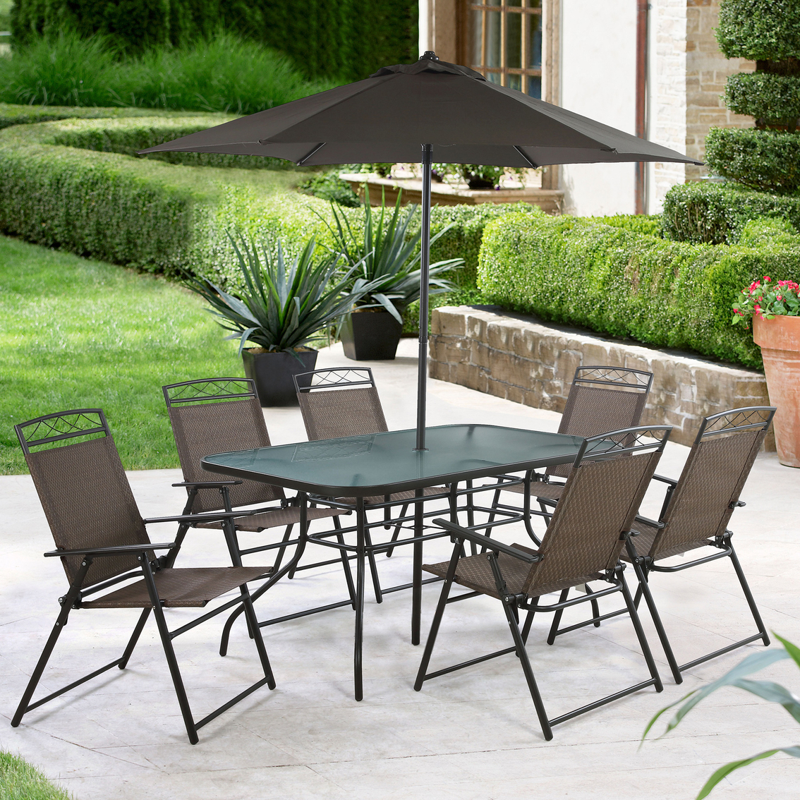 Courtyard Creations Arrowhead 8 Pc Outdoor Dining Set for proportions 1134 X 1134