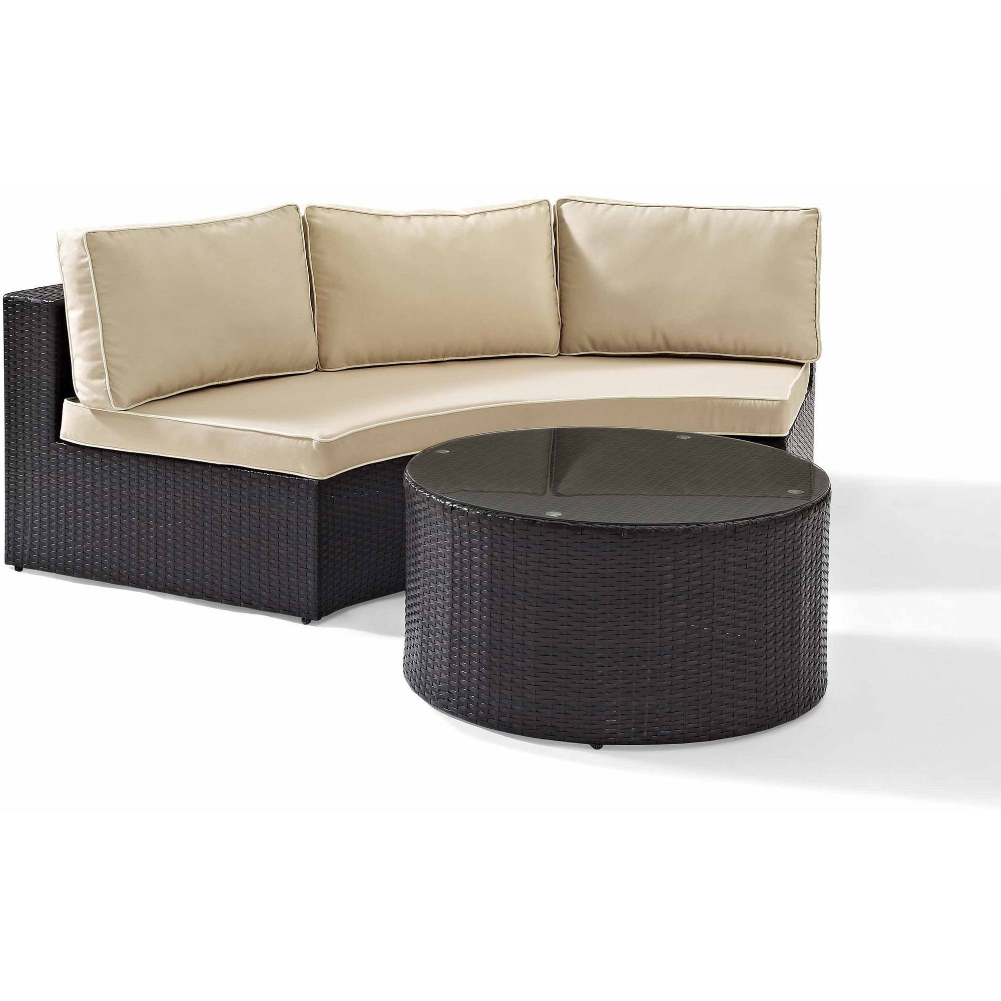 Crosley Furniture Catalina 2 Piece Outdoor Wicker Seating Set With Sand Cushions Round Sectional Sofa With Round Glass Top Coffee Table Walmart intended for dimensions 2000 X 2000