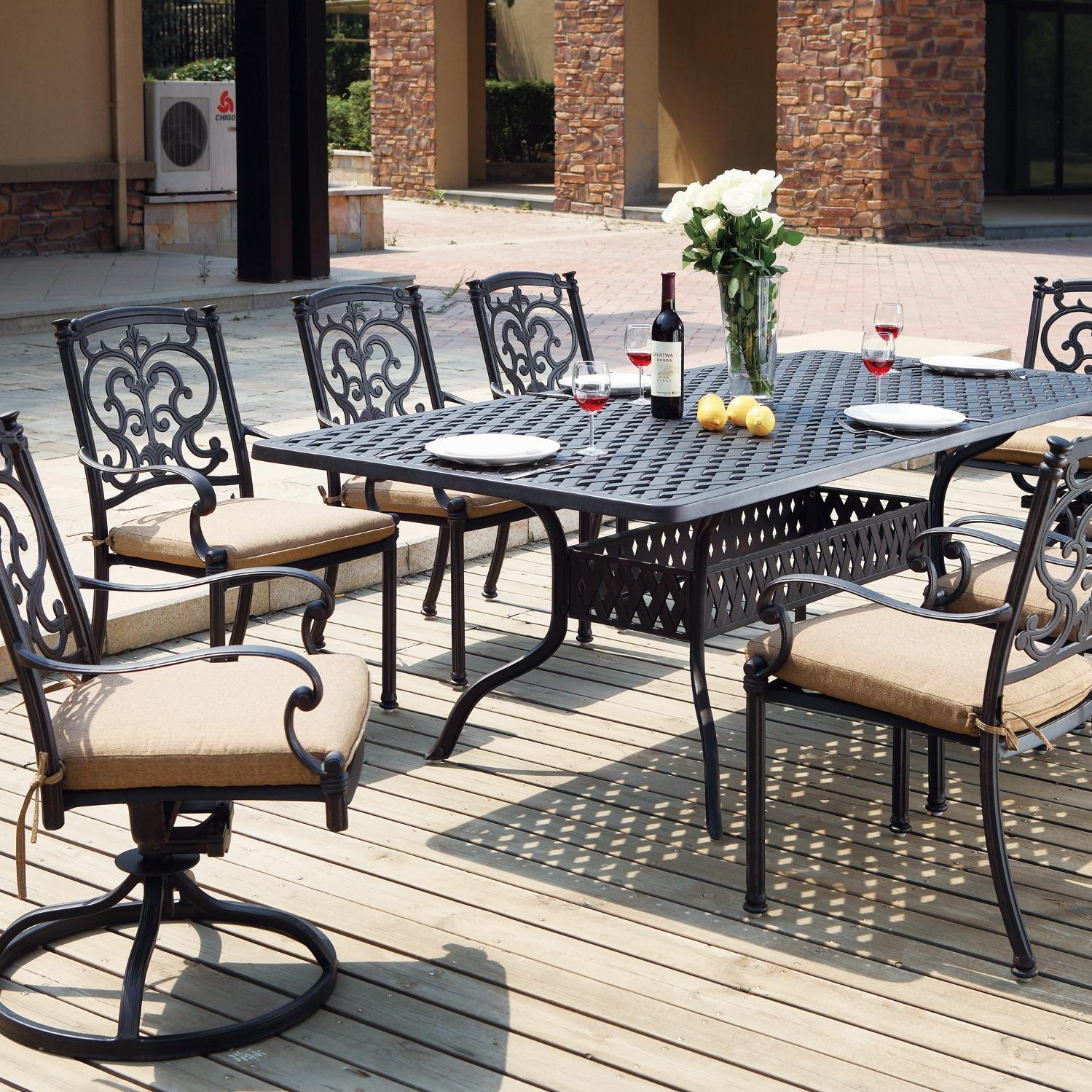 Darlee Santa Barbara 9 Piece Cast Aluminum Patio Dining Set With Rectangular Table Antique Bronze in size 1499 X 1499