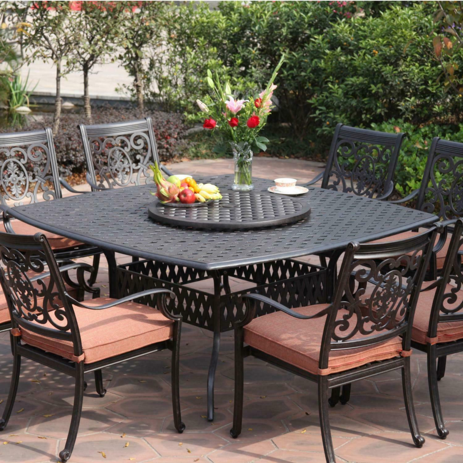 Darlee St Cruz 9 Piece Cast Aluminum Patio Dining Set With Lazy Susan within measurements 1499 X 1499