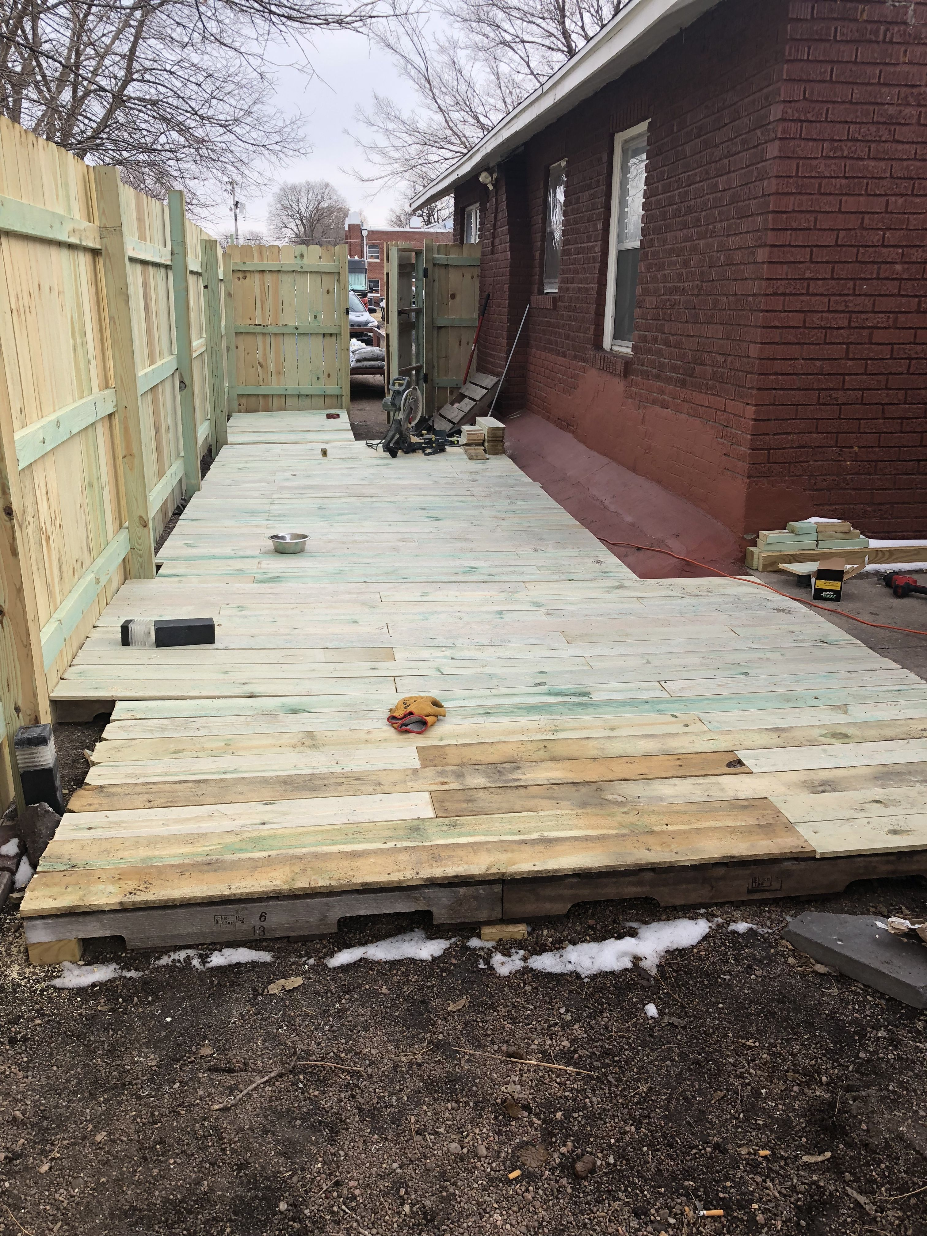 Deck Made Of Pallet Base And Fence Pickets Same Size As with measurements 3024 X 4032