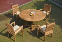 Details About 5pc Grade A Teak Dining Set 60 Round Table 4 Wave Stacking Arm Chair Outdoor intended for measurements 2400 X 1594