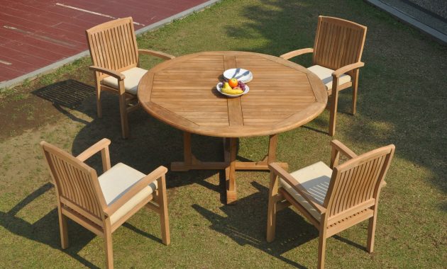 Details About 5pc Grade A Teak Dining Set 60 Round Table 4 Wave Stacking Arm Chair Outdoor intended for measurements 2400 X 1594