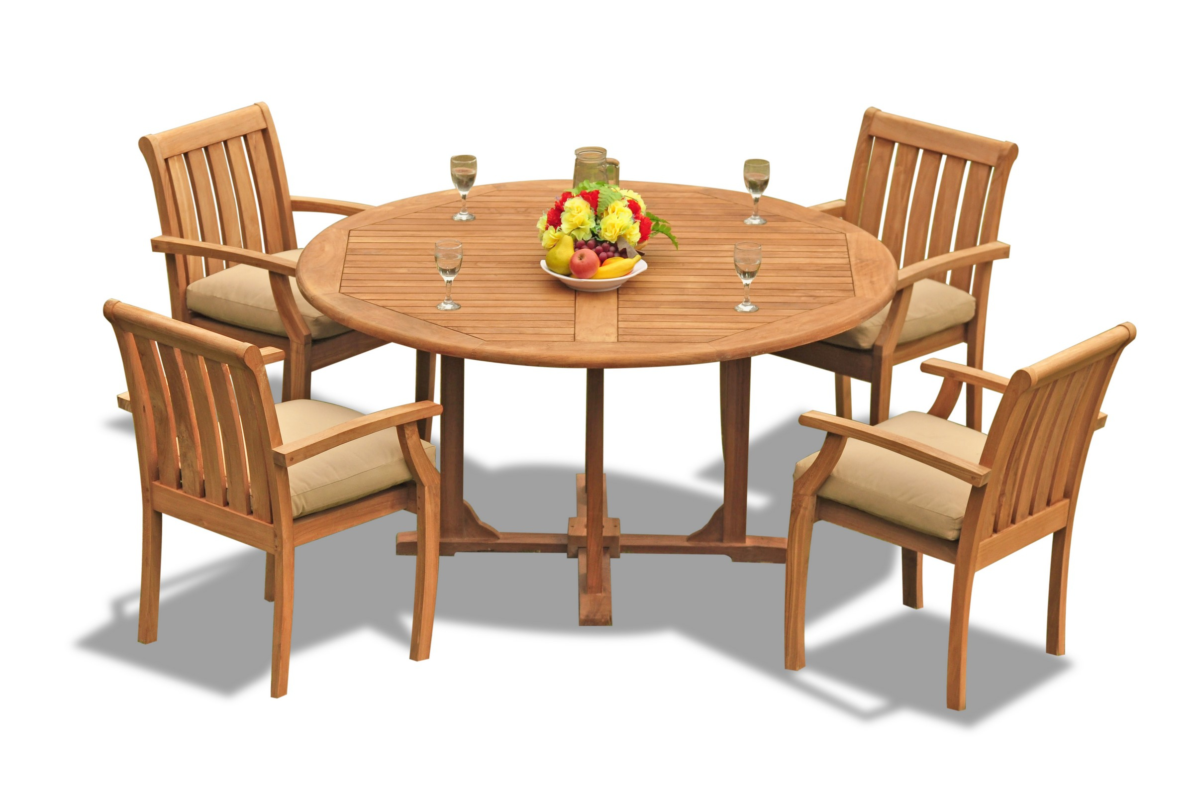 Details About A Grade Teak 5pc Dining 60 Round Table 4 Somerset Stacking Arm Chair Set Patio throughout size 2400 X 1594