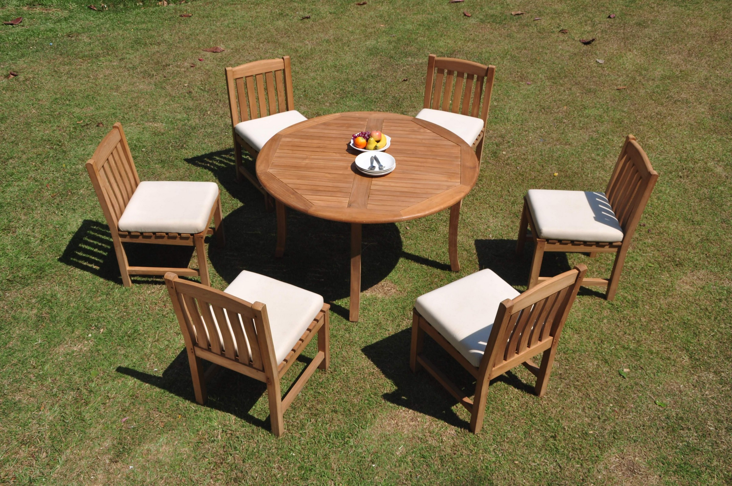 Details About A Grade Teak 7pc Dining 52 Round Table 6 Devon Armless Chair Set Outdoor Patio throughout sizing 2400 X 1594
