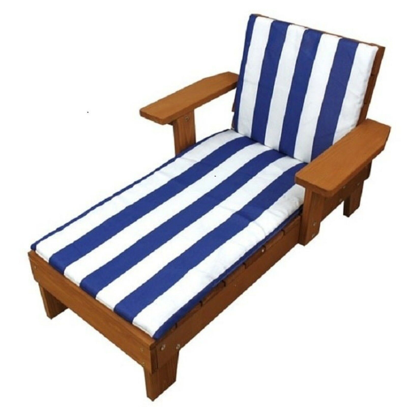 Details About Blue White Striped Patio Chaise Outdoor Pool Chair Cushioned Wooden Furniture within dimensions 1600 X 1600