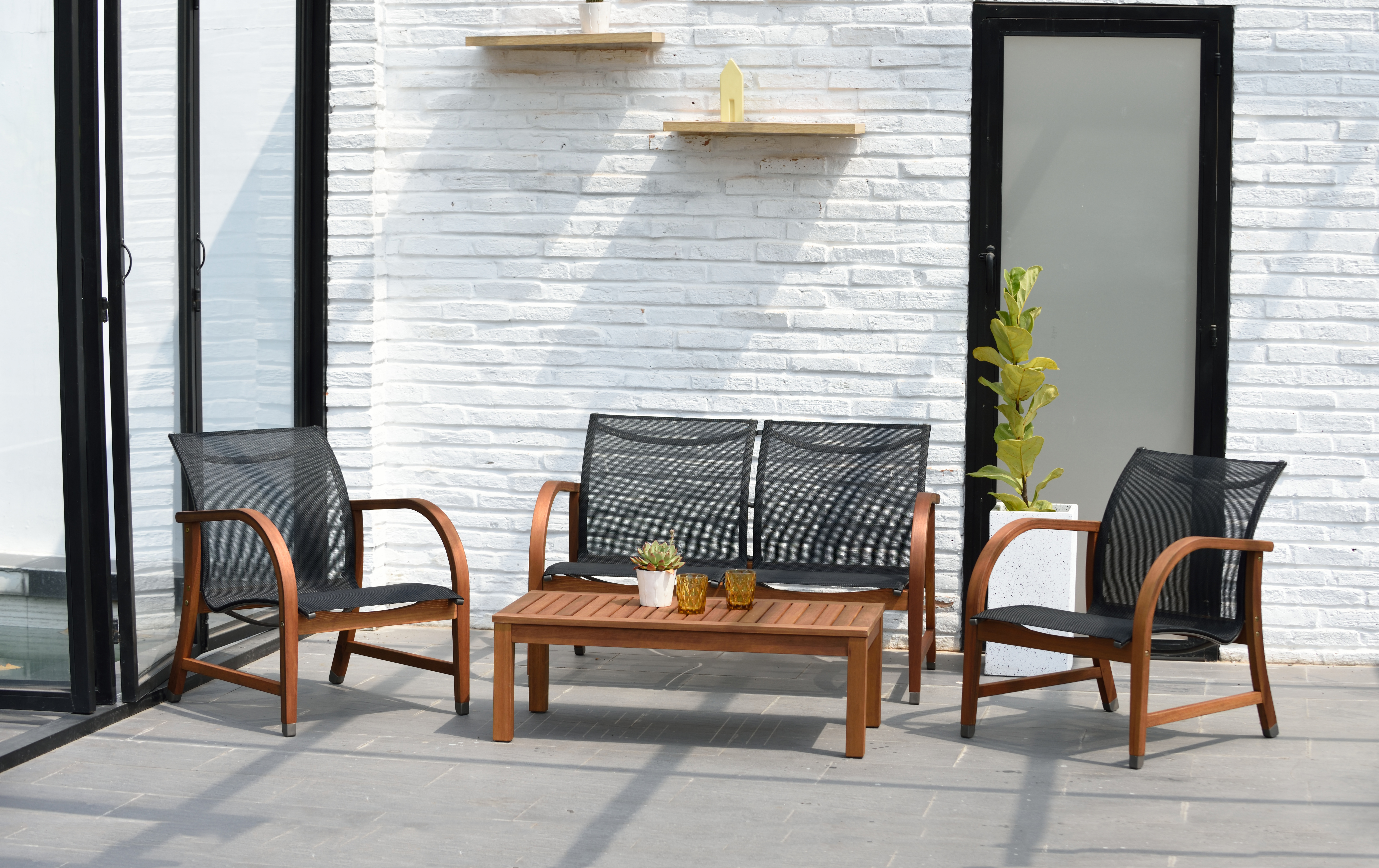 Details About Brooklyn Eucalyptus 4 Piece Deep Seating Patio Conversation Set Outdoor Table with measurements 5801 X 3651