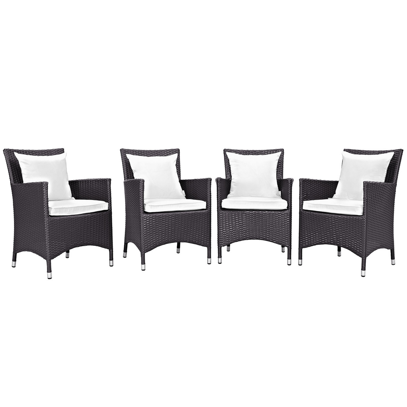 Details About Convene 4 Piece Outdoor Patio Rattan Dining Arm Chair Set Seat Dark Brown White for dimensions 1400 X 1400