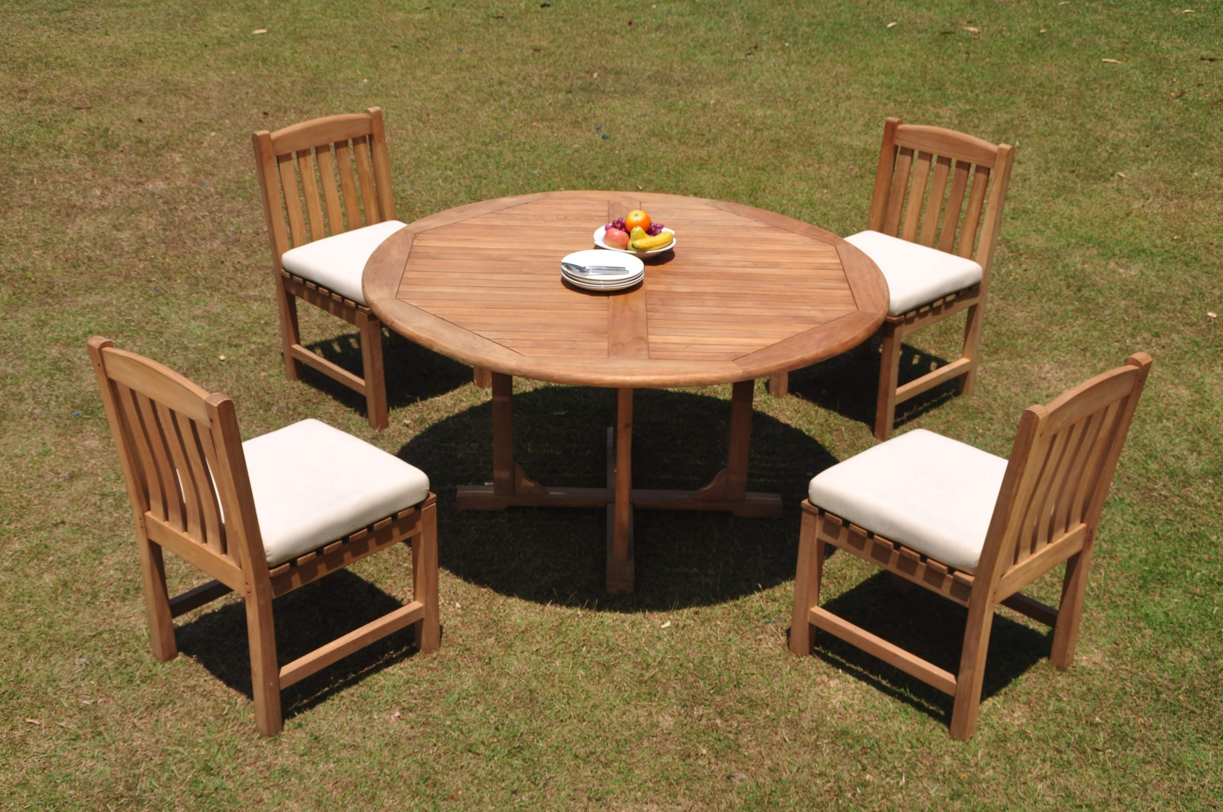 Details About Dsdv A Grade Teak 5pc Dining Set 60 Round Table 4 Armless Chair Outdoor Patio regarding sizing 2400 X 1594