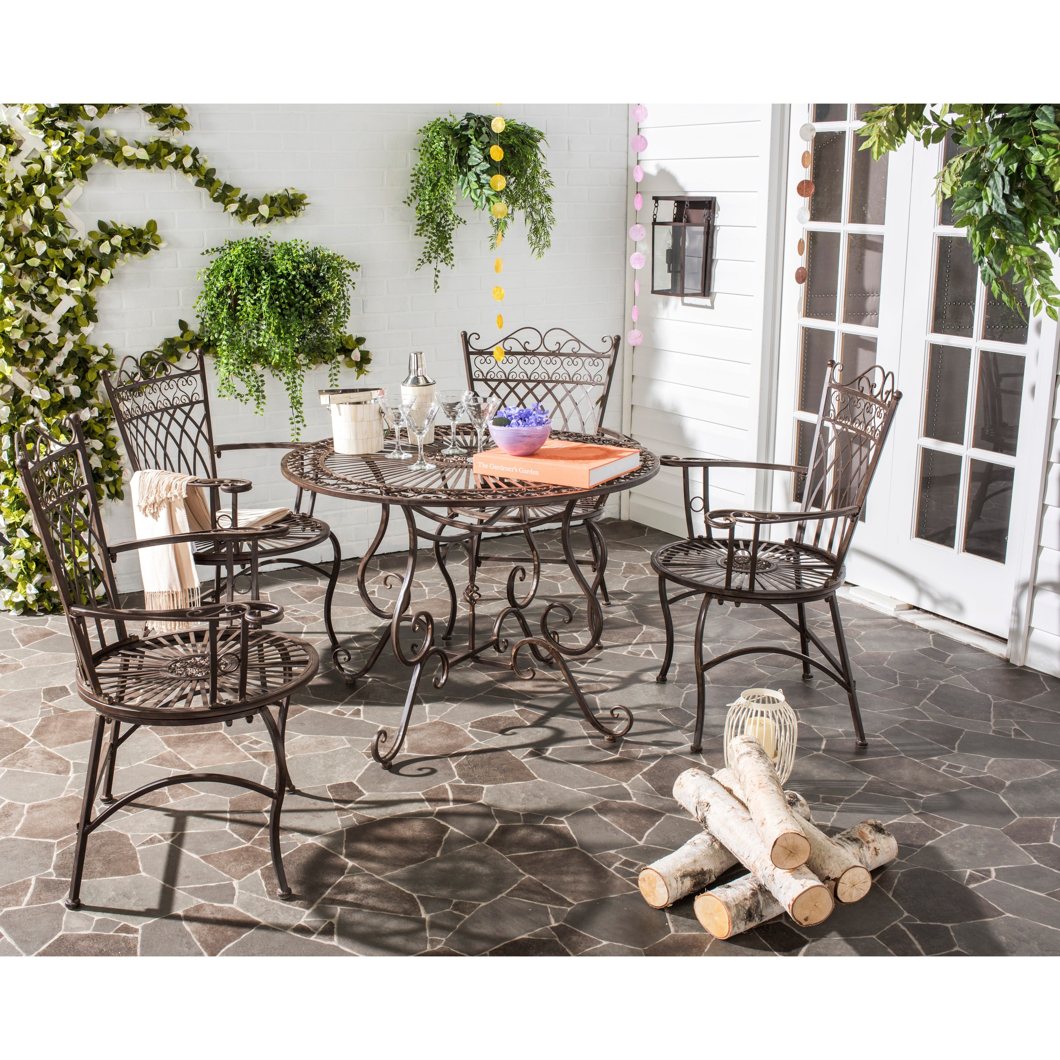 Details About Outdoor Dining Set 5 Table Chairs Vintage Rustic Wrought Iron Patio Furniture within dimensions 3500 X 3500