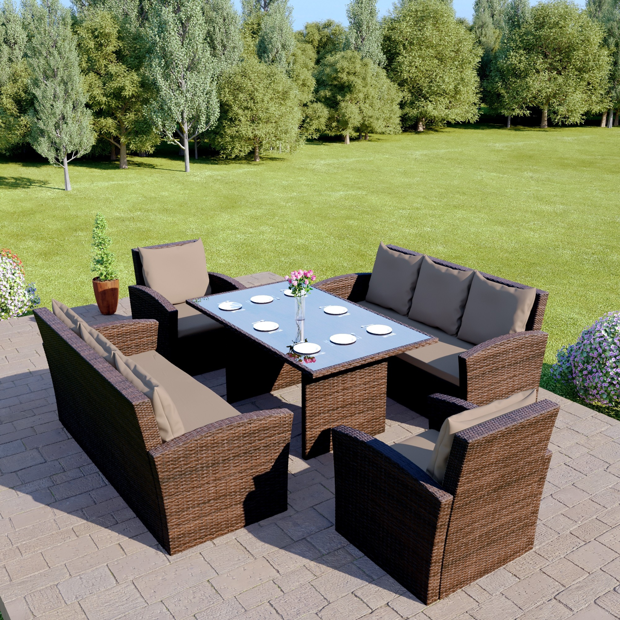 Details About Rattan Garden Dining Table Furniture Patio Set 8 Seat Sofa Black Grey Brown within proportions 2000 X 2000