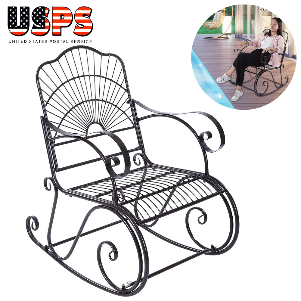 Details About Solid Rocking Chair Porch Rocker Indoor Outdoor Deck Patio Backyard Iron Black for sizing 1000 X 1000