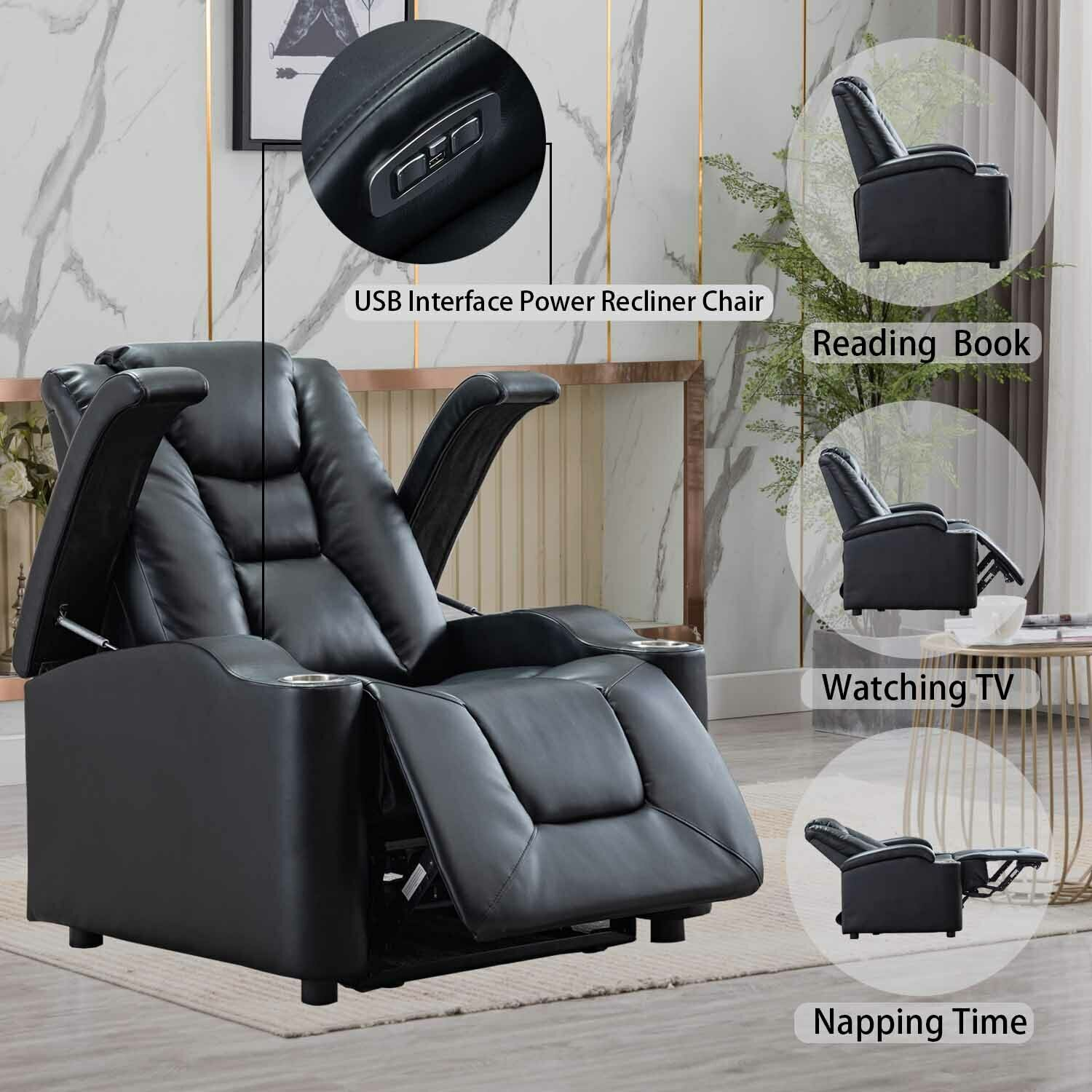 Electric Power Recliner Chair Breathable Bonded Leather With Cup Holder Usb Port regarding sizing 1500 X 1500