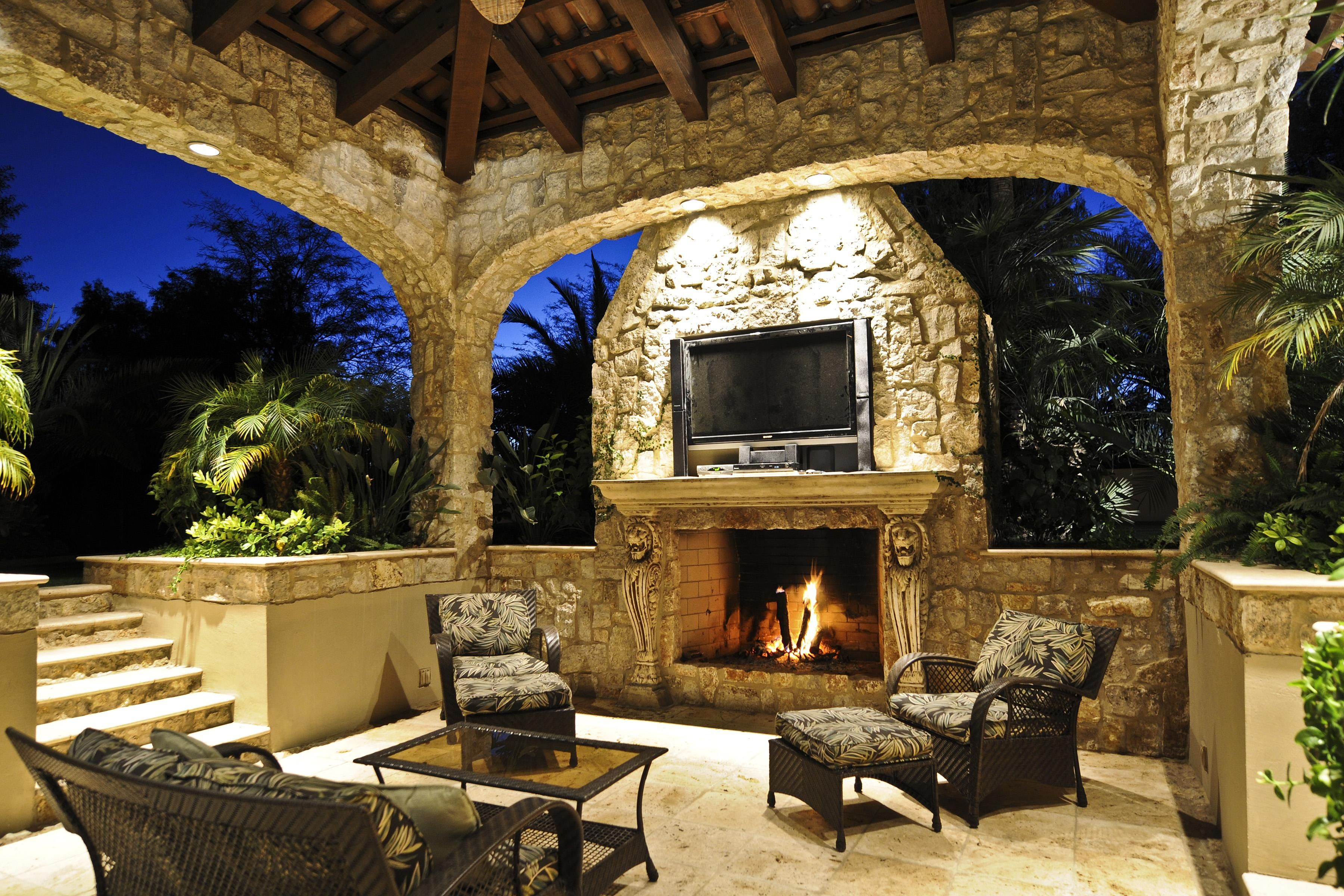 Elegant And Rustic Covered Patio With Fireplace And Flat for proportions 3600 X 2400
