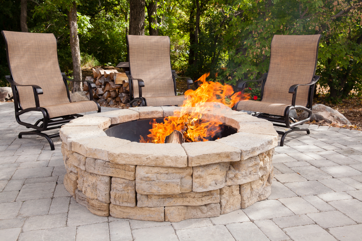 Fireplace Round Patio Backyard Rosetta Outdoor Fire Pit Kit intended for proportions 1200 X 800