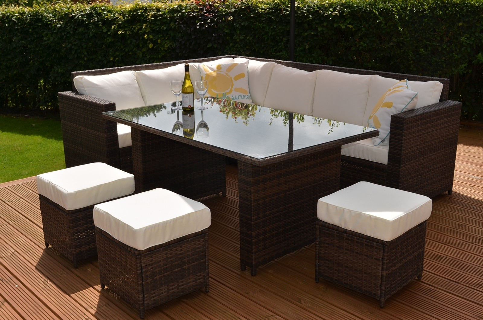 Granada 9 Seater Garden Rattan Corner Sofa Dining Set With Table Black pertaining to proportions 1600 X 1060