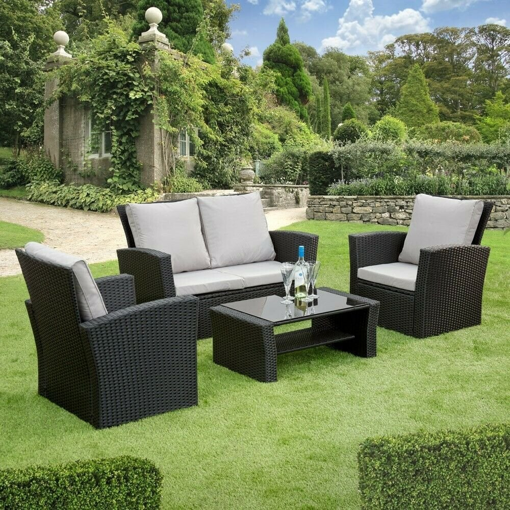 Gsd Rattan Garden Furniture 4 Piece Patio Set Table Chairs Grey Or Black pertaining to measurements 1000 X 1000
