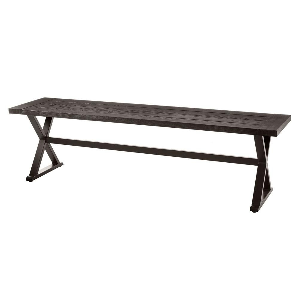 Hampton Bay Beacon Park Brown Steel Outdoor Dining Bench with dimensions 1000 X 1000