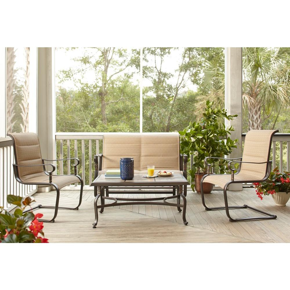 Hampton Bay Belleville Padded Sling 4 Piece Patio Seating Set throughout proportions 1000 X 1000