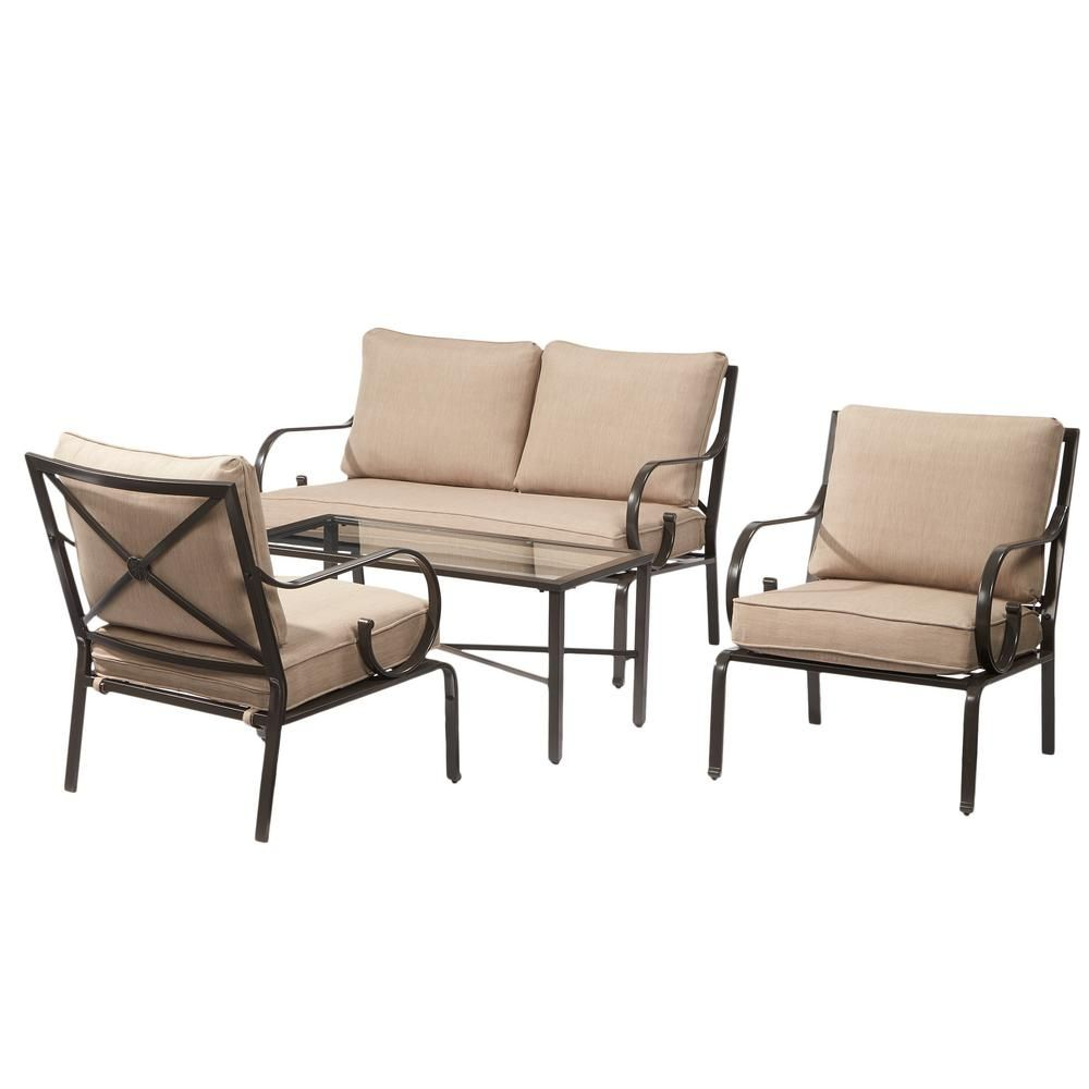 Hampton Bay Granbury 4 Piece Metal Patio Seating Set With throughout dimensions 1000 X 1000