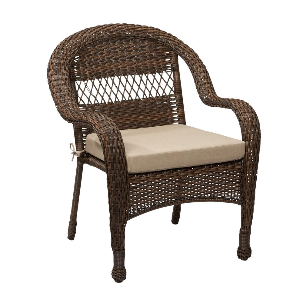 Hampton Bay Mix And Match Brown Wicker Outdoor Stack Chair With Beige Cushion regarding measurements 1000 X 1000