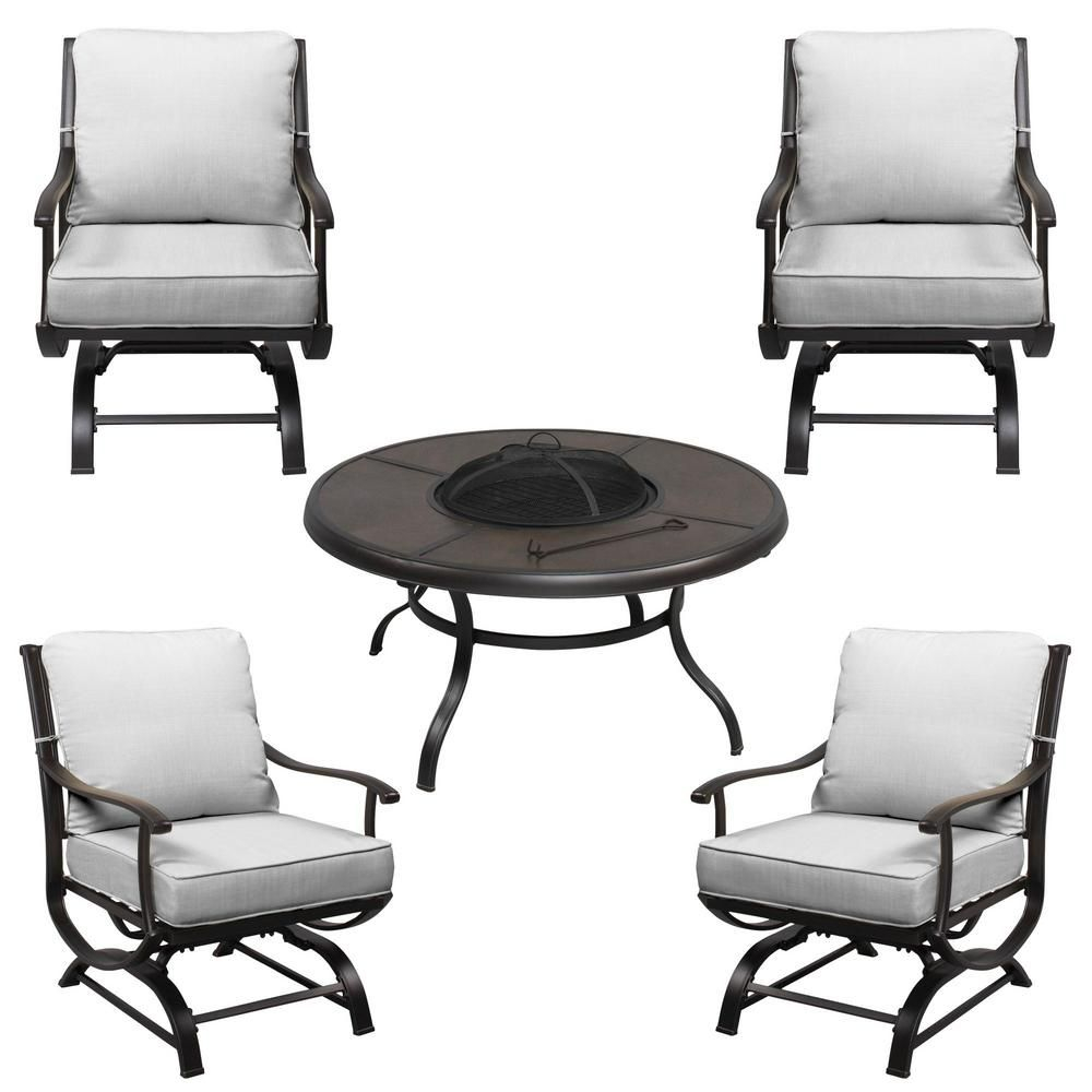 Hampton Bay Redwood Valley 5 Piece Black Steel Outdoor Patio with proportions 1000 X 1000