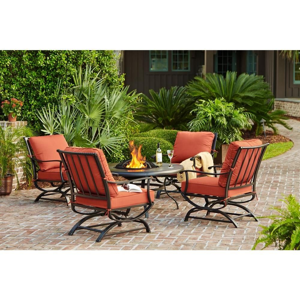 Hampton Bay Redwood Valley 5 Piece Metal Patio Fire Pit with regard to size 1000 X 1000