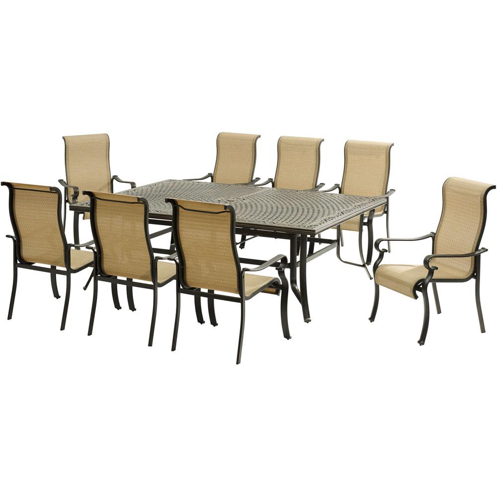 Hanover Brigantine 9 Piece Aluminum Outdoor Dining Set With An Xl Cast Top Table And 8 Slingback Dining Chairs pertaining to proportions 1000 X 1000