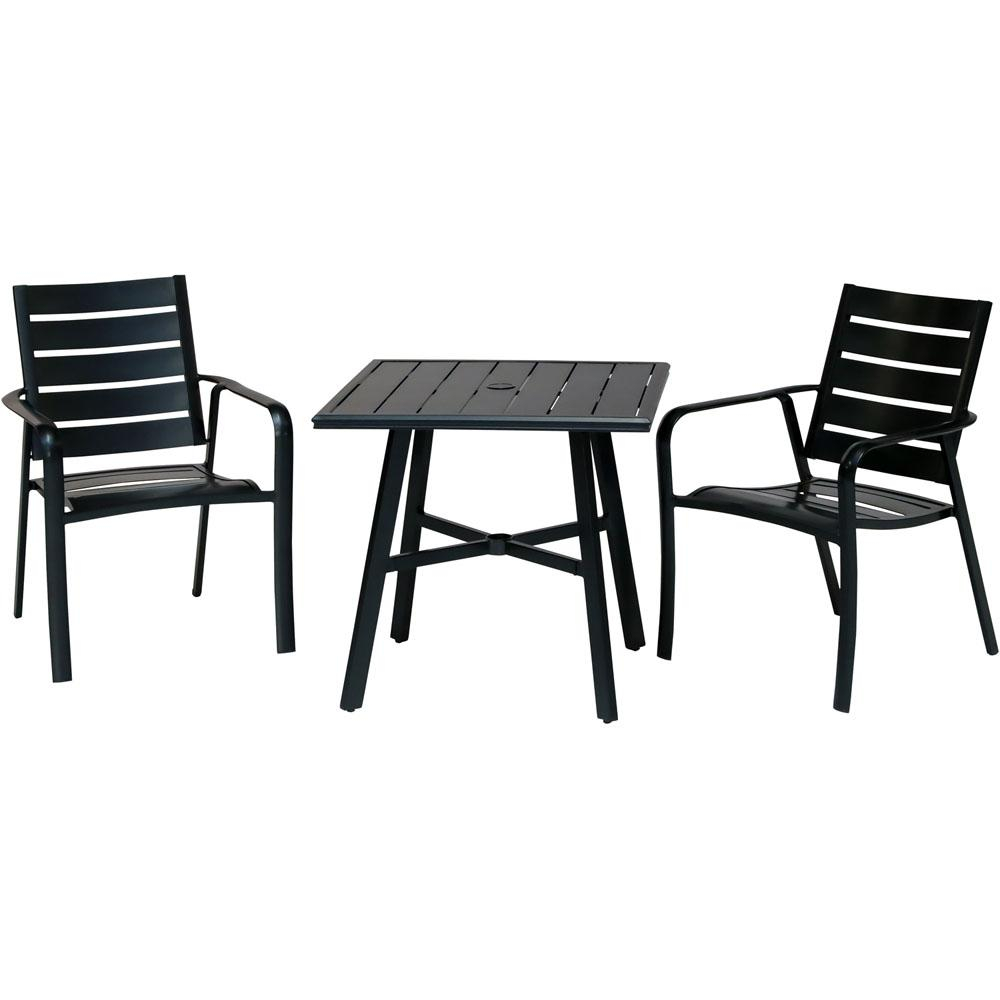 Hanover Cortino 3 Piece Commercial Rust Free Aluminum Outdoor Bistro Set With Slat Back Dining Chairs And 30 In Slat Top Table intended for proportions 1000 X 1000