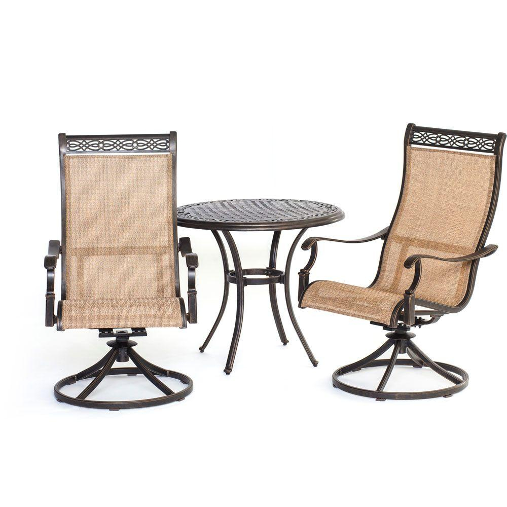 Hanover Manor 3 Piece Round Patio Bistro Set With Sling Back Swivel Chairs for size 1000 X 1000